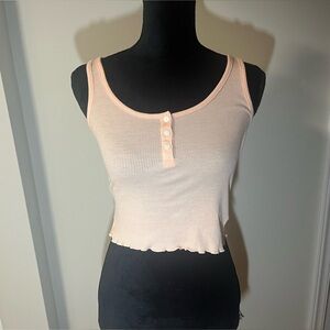 NWOT AE American Eagle Henley Pink Crop Tank Top Medium Buttons
